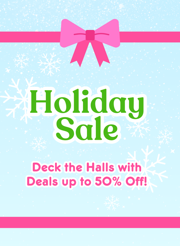 Holiday Sale Banner Up to 50% off with a blue back ground and snow all around.