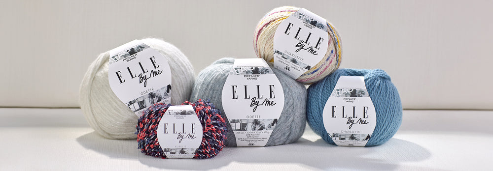 Organized group of yarns from the Elle by me collection